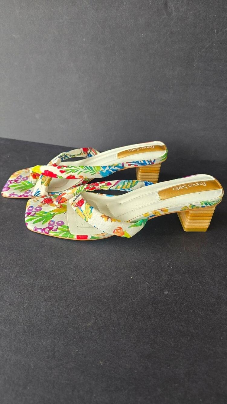 Franco Sarto Shoes Womens Size 9.5 Multicolor Floral Thong Sandals Block Heel